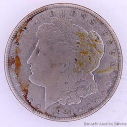 1921 S Morgan silver dollar.