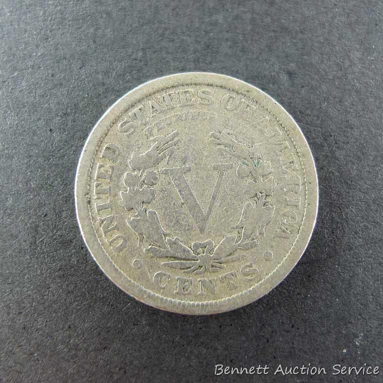 Five Liberty head 'V' nickels, random dates