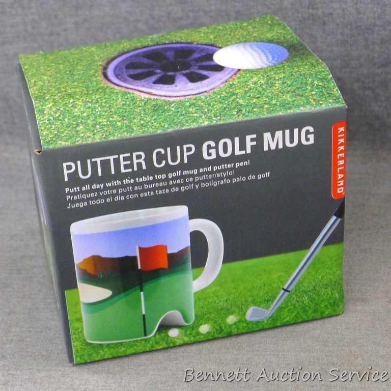 Putter Cup Golf Mug; decorative Brewers ball; Wilson Fuse ball; Packer football, needs air; more.