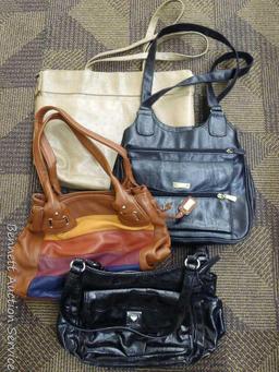 Tote with assorted handbags. Tote is 16-1/4" x 13" x 12", lid is included.