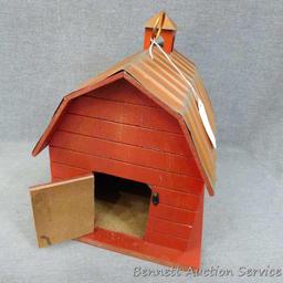 Charming red barn with copper roof bird house. Approx. 9-1/2" x 10" x 12" high.