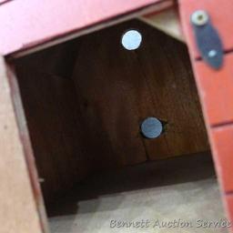 Charming red barn with copper roof bird house. Approx. 9-1/2" x 10" x 12" high.