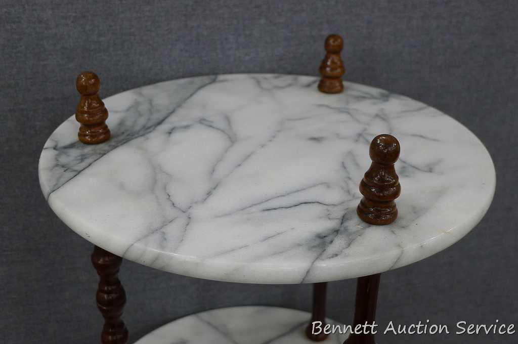 NO SHIPPING. Beautiful plant stand with three marble shelves. Approx. 12" w x 28" h. Nice piece to