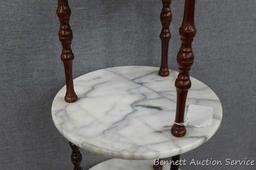 NO SHIPPING. Beautiful plant stand with three marble shelves. Approx. 12" w x 28" h. Nice piece to