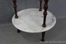 NO SHIPPING. Beautiful plant stand with three marble shelves. Approx. 12" w x 28" h. Nice piece to