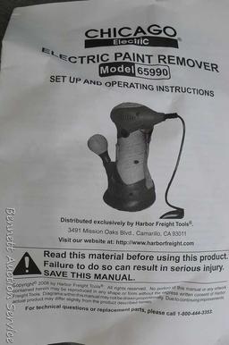 Chicago Electric Power Tools electric paint remover, model 65990. Appears new. Runs.