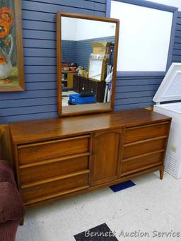 Gorgeous Lane six drawer dresser with mirror and storage cabinet. Approx. 64" l x 18" d x 70" h. All