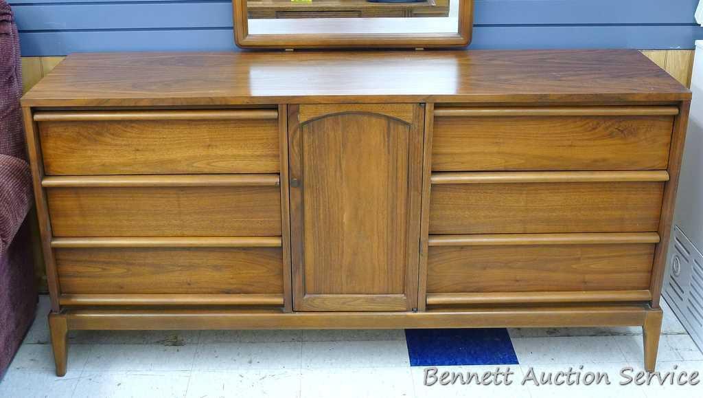 Gorgeous Lane six drawer dresser with mirror and storage cabinet. Approx. 64" l x 18" d x 70" h. All