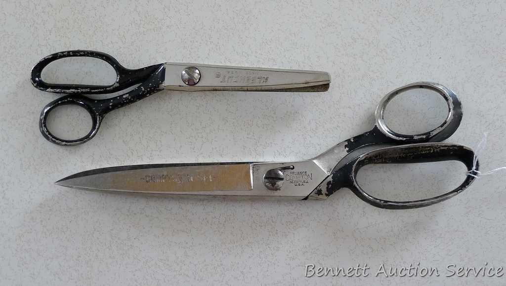 Compton Reliance 10-1/2" shears; Kleencut 7-1/2" pinking shears. Both pair are in good condition.