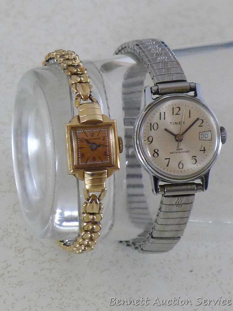 Hyde Park Swiss made ladies watch sets, winds, and runs. Ladies Timex wind up wrist watch with date