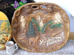 Neat vintage souvenirs including a Wisconsin napkin holder by TreasureCraft; Red Lodge, Montana