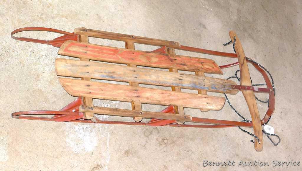 Vintage runner sled is 48" x 13" wide seat. Appears in good condition.