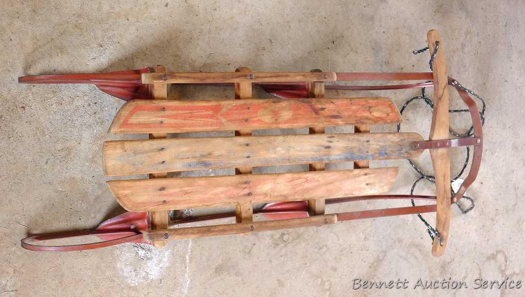 Vintage runner sled is 48" x 13" wide seat. Appears in good condition.