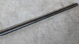 Heavy duty pry bar is 55" long. Handle has a slight bend.