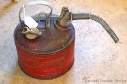 Vintage metal safety proof gas can. Stamped " Protectoseal Co., Chicago. Approx. 12" w x 14" h. Few
