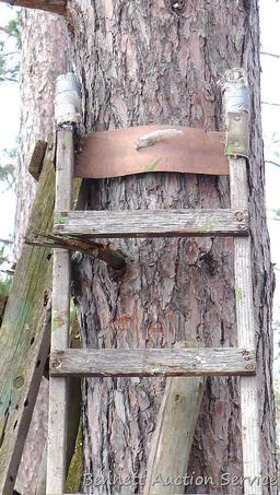 Four wooden ladders including three homemade ladders up to 12', and one 8' folding step ladder.