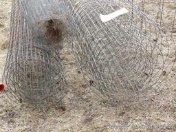 Two rolls of garden fence, plus a small roll of chicken wire. Fence up to 6', squares measure 2"x4"