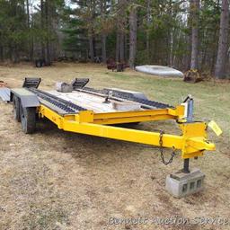 Well built equipment trailer with double hinged ramps, lift off fenders, adjustable height hitch and