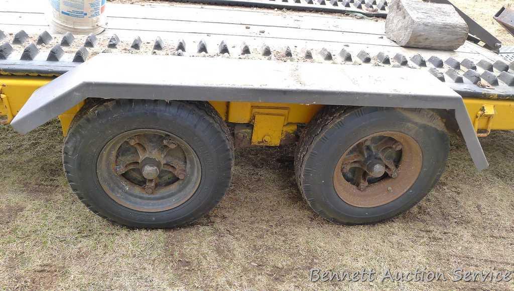 Well built equipment trailer with double hinged ramps, lift off fenders, adjustable height hitch and