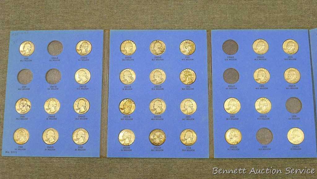 29) Washington silver quarters in a book. Assorted from 1946 to 1959, unverified.