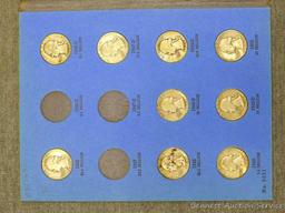 29) Washington silver quarters in a book. Assorted from 1946 to 1959, unverified.