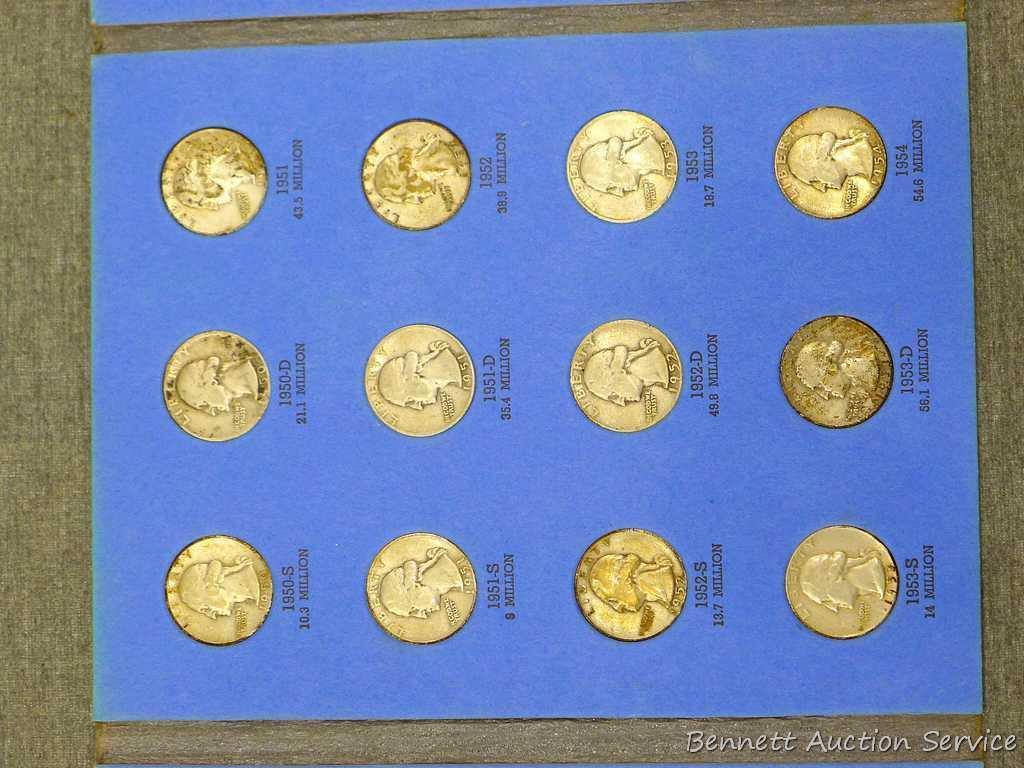 29) Washington silver quarters in a book. Assorted from 1946 to 1959, unverified.