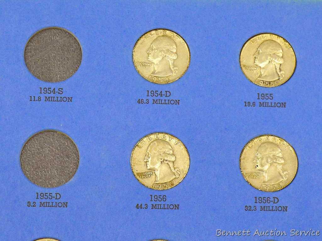 29) Washington silver quarters in a book. Assorted from 1946 to 1959, unverified.