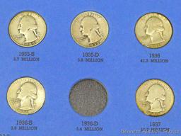 30) Washington silver quarters in a book. Assorted from 1932 to 1945; 1938-S and 1940-D verified,