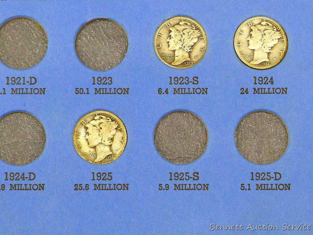 47) silver Mercury dimes in book, 1916 to 1945. Unverified.