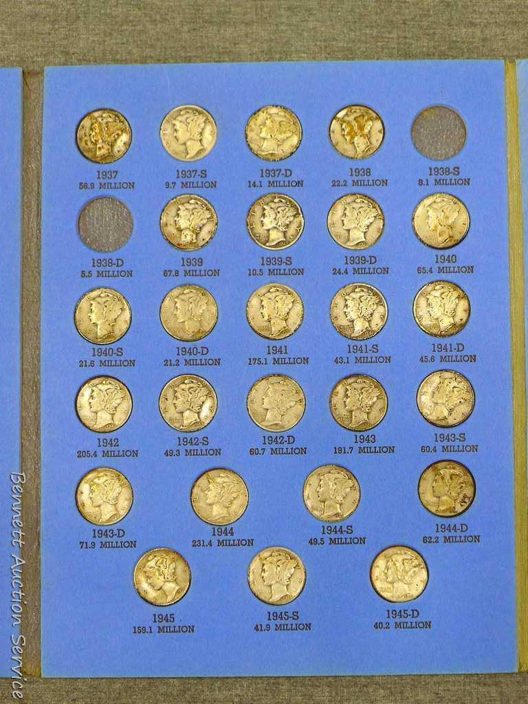 47) silver Mercury dimes in book, 1916 to 1945. Unverified.