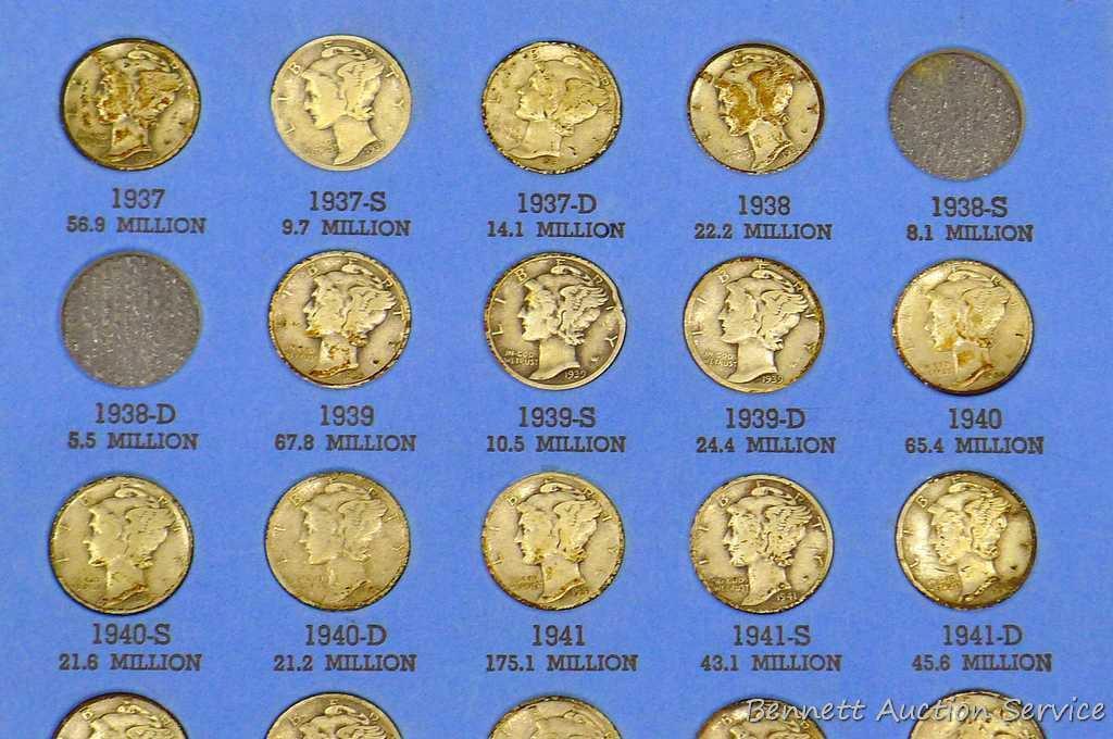 47) silver Mercury dimes in book, 1916 to 1945. Unverified.