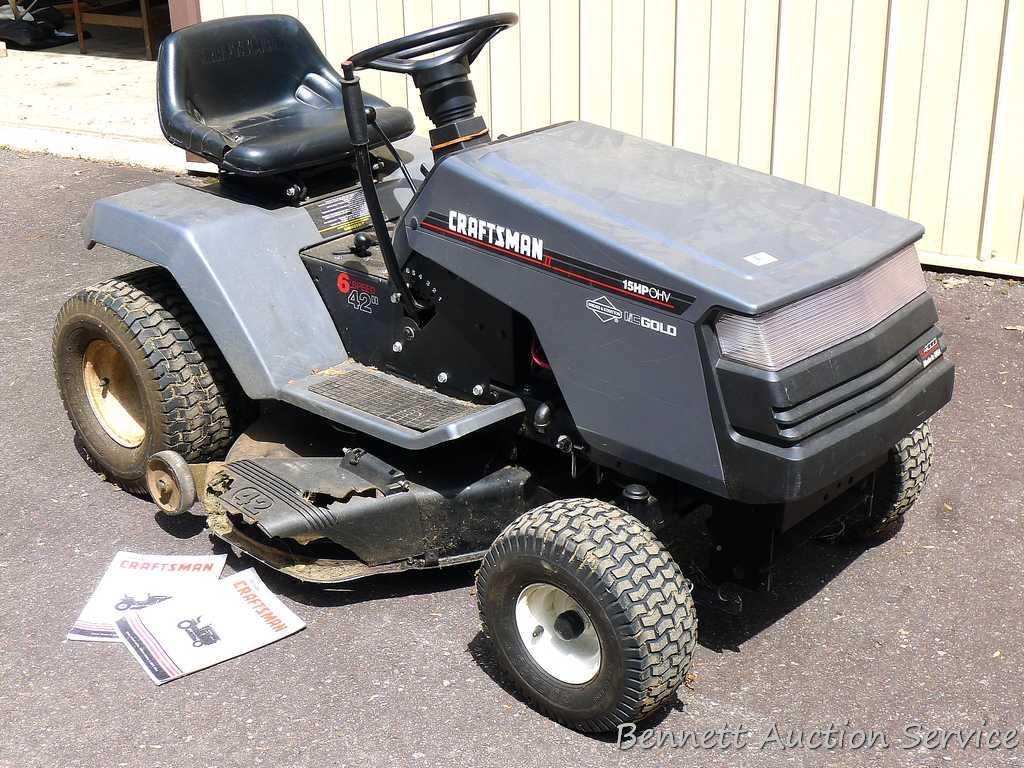 Sears Craftsman riding lawn mower with 15 HP overhead valve Briggs & Stratton I/C Gold engine, 6