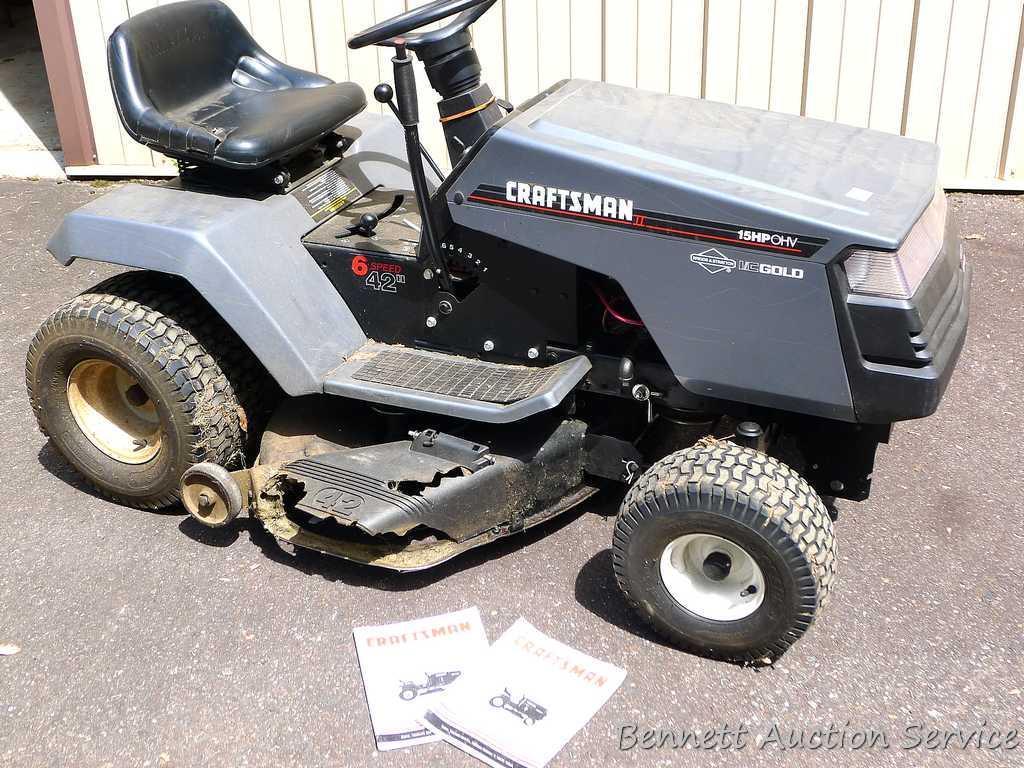 Sears Craftsman riding lawn mower with 15 HP overhead valve Briggs & Stratton I/C Gold engine, 6