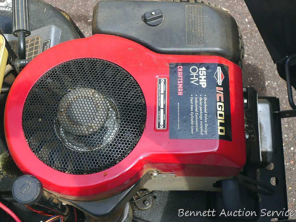 Sears Craftsman riding lawn mower with 15 HP overhead valve Briggs & Stratton I/C Gold engine, 6