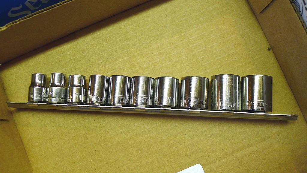 3/8" sockets including Allen brand, 9mm to 19mm; Alltrade up to 3/4", plus some metric; Thorson and