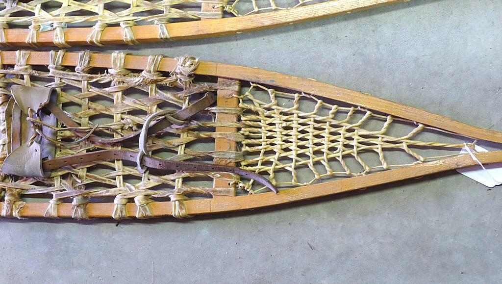 Faber snowshoes with bindings made in Canada. 10" x 56". Lacing has be well repaired. Nice