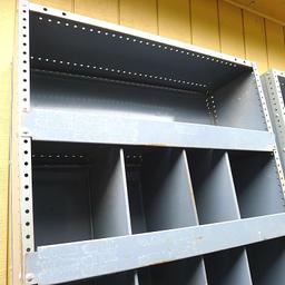 Metal shelving unit, approx. 3' w x 12" d x 89" h. Appears in nice shape.