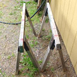 Pair of 2 x 4 wooden sawhorses. Approx. 42"" x 25" high.