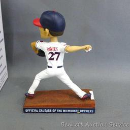 Zach Davies bobble head is 7" tall x 5" was donated by the Milwaukee Brewers.