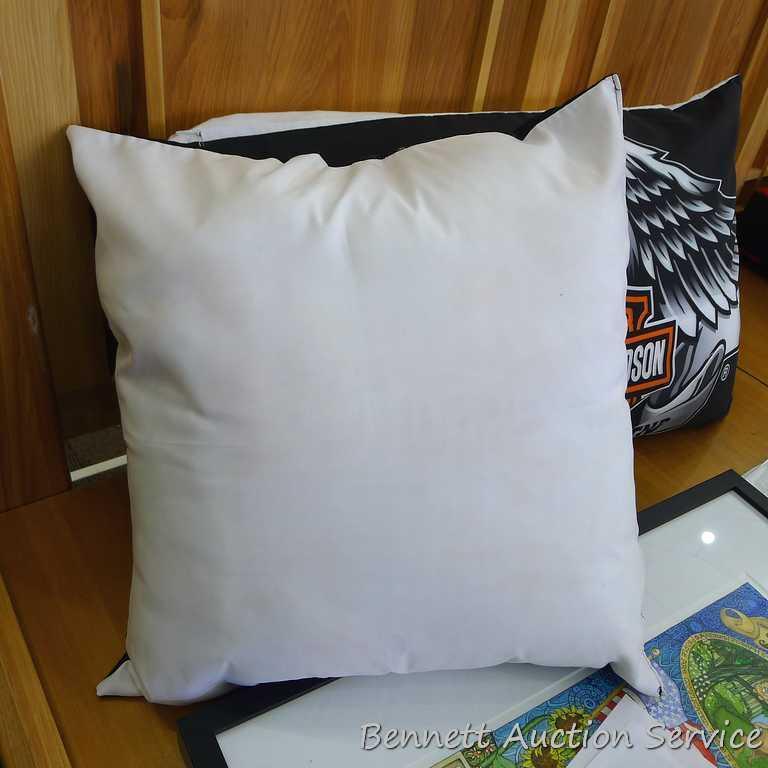 2 Harley Davidson pillows including a bed pillow with case 26" x 18" and 16" x 16" throw pillow.