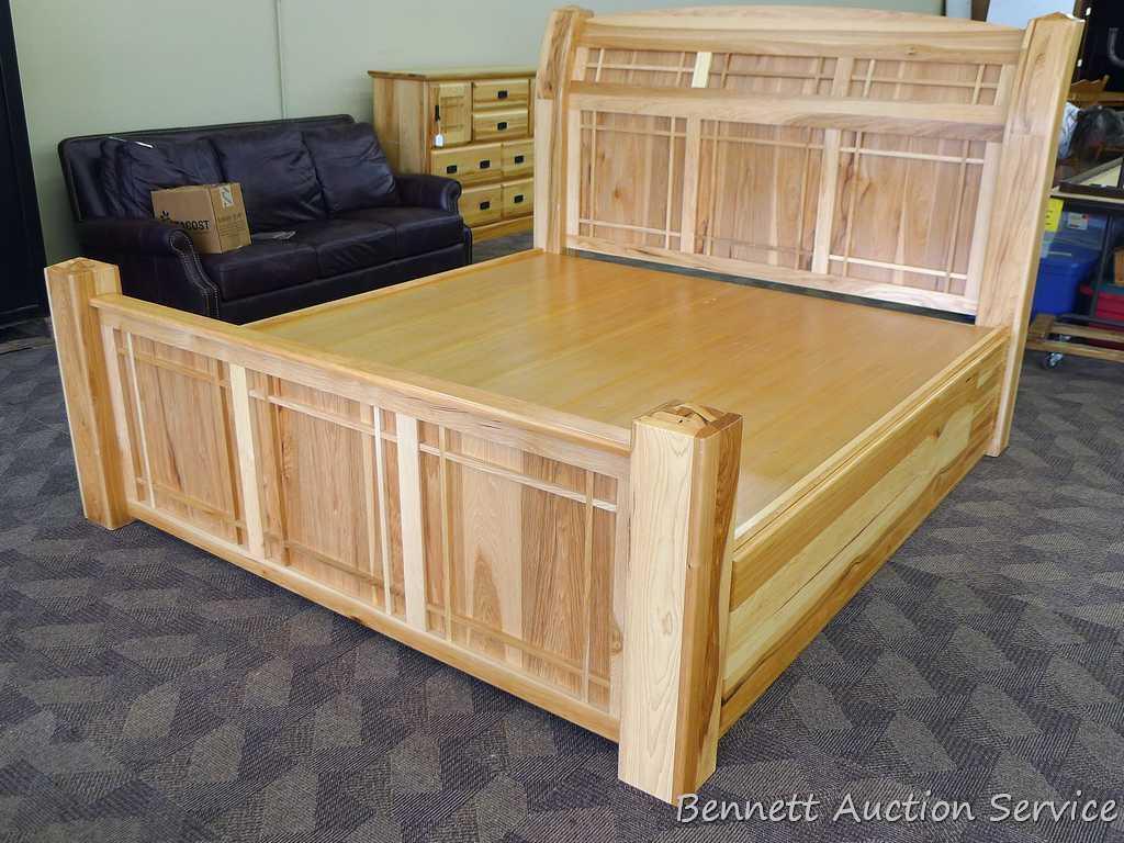 Impressive A America solid hickory king sized bed with 58" tall x 82" headboard, drawer with