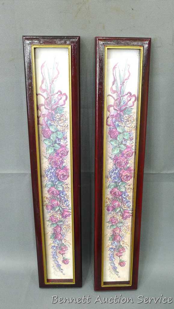 Six framed floral wall hangings. Largest is 17-1/2" x 20-1/2". All are in good condition.