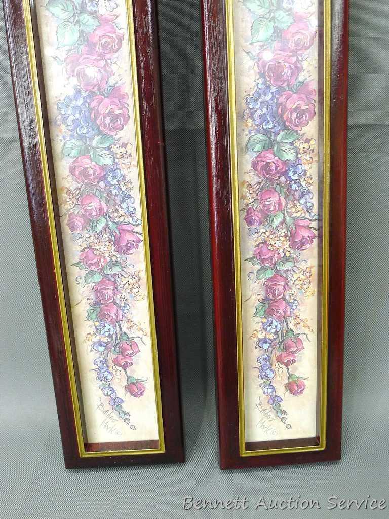 Six framed floral wall hangings. Largest is 17-1/2" x 20-1/2". All are in good condition.