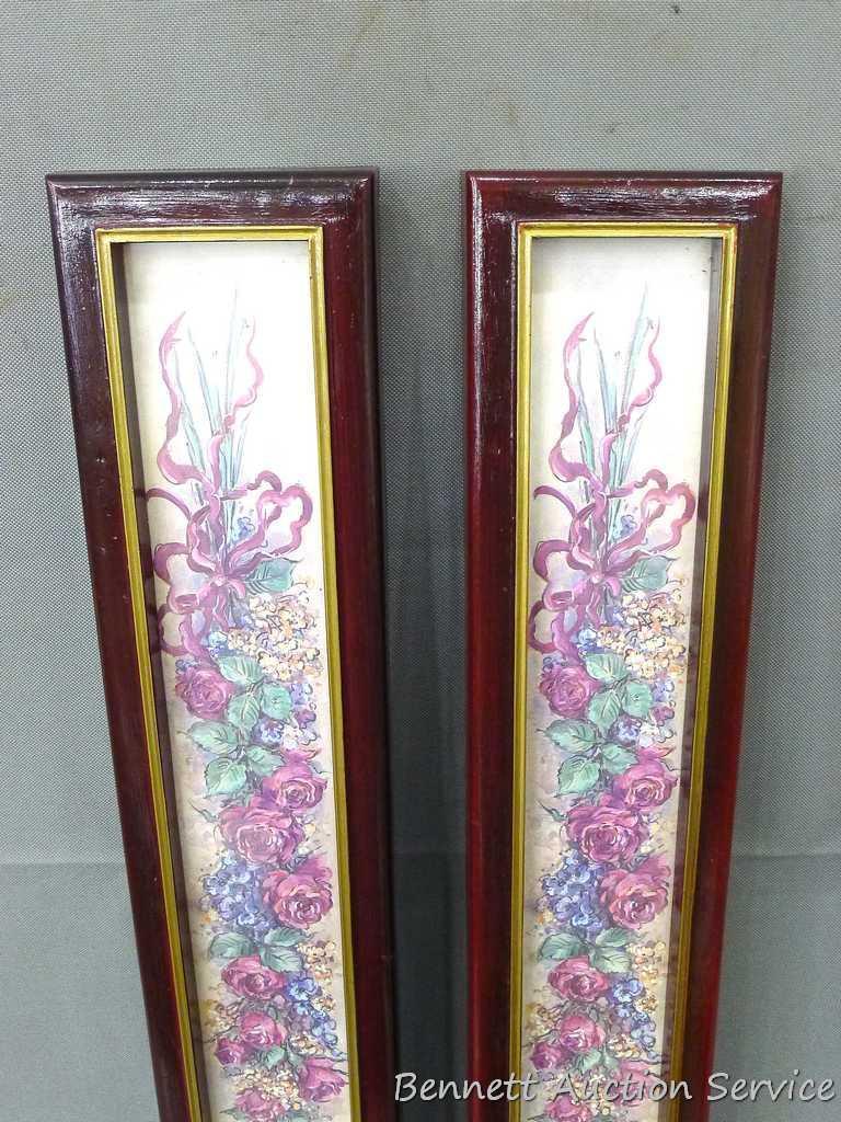 Six framed floral wall hangings. Largest is 17-1/2" x 20-1/2". All are in good condition.