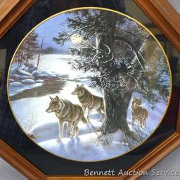 Framed Hadley House collector's plate entitled 'Legacy Timberwolves' with COA. Nice piece in good