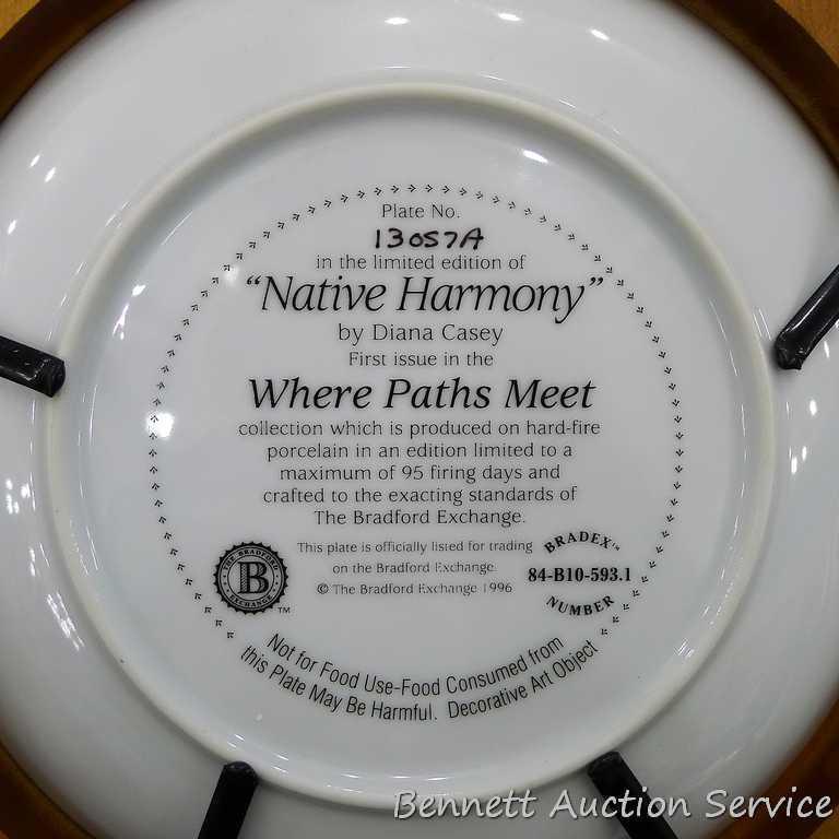 Framed collector's plates including Bradford Exchange 'Native Harmony', 'Solitary Watch' and 'Timber