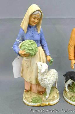 Pair of Homco elderly farm couple, each stands approx. 11" tall. Both in good condition.