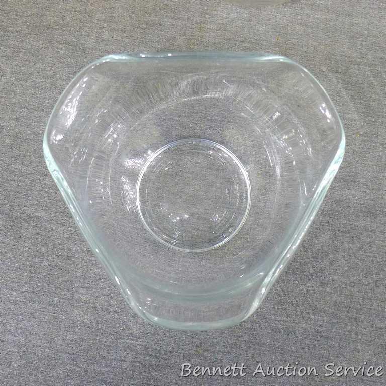 Assortment of glass serving dishes and containers; 1 of the small dishes is an Anchor Hocking &