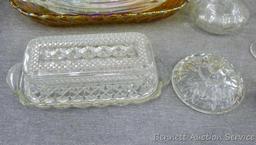 Assortment of glass serving dishes and containers; 1 of the small dishes is an Anchor Hocking &