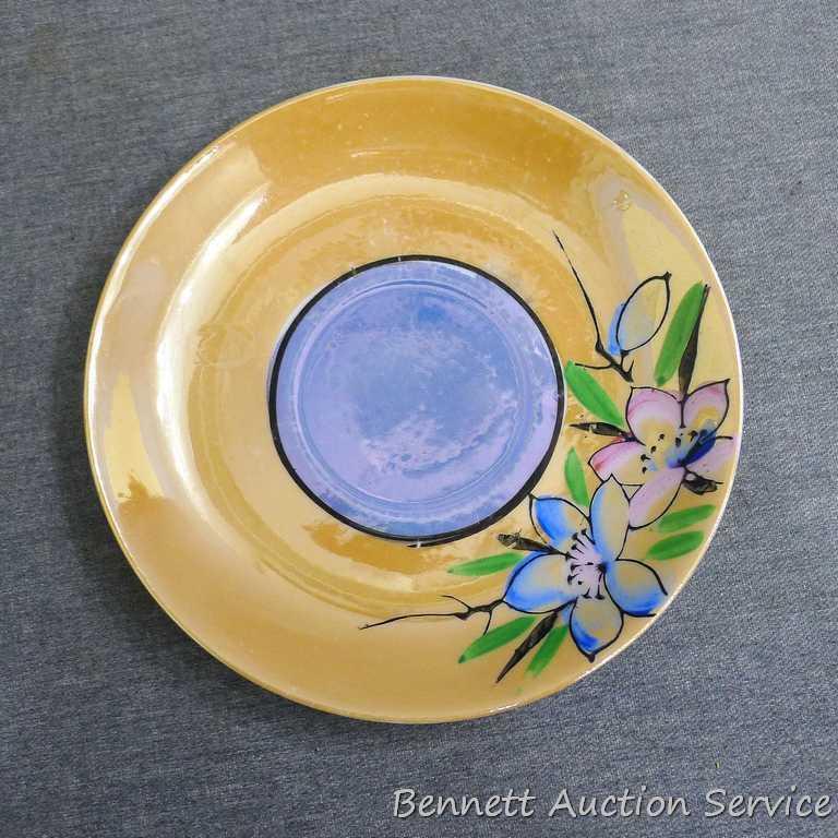 Cup and saucer hand painted in Japan, saucer measures 5-1/2" diameter, cup is 3-1/2" diameter by 2"